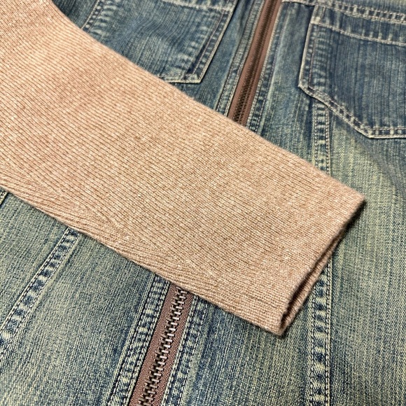 Women's Express 100% Lambs Wool & Denim Full Zip Mock Sweater Jacket Size Small - Picture 8 of 8